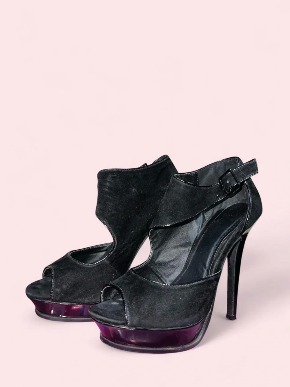 Size 8 Black Open-Toe High Heel Platform Sandals